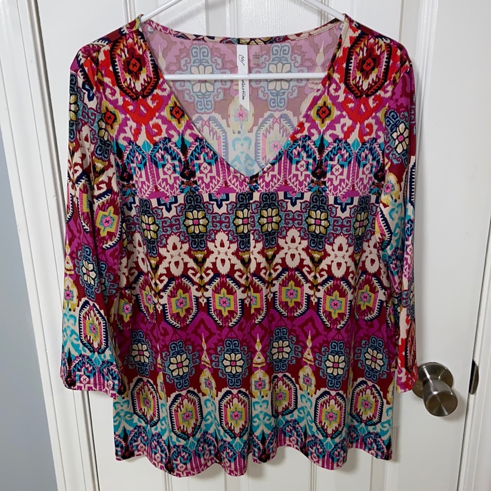 Women’s multi color print blouse (L)